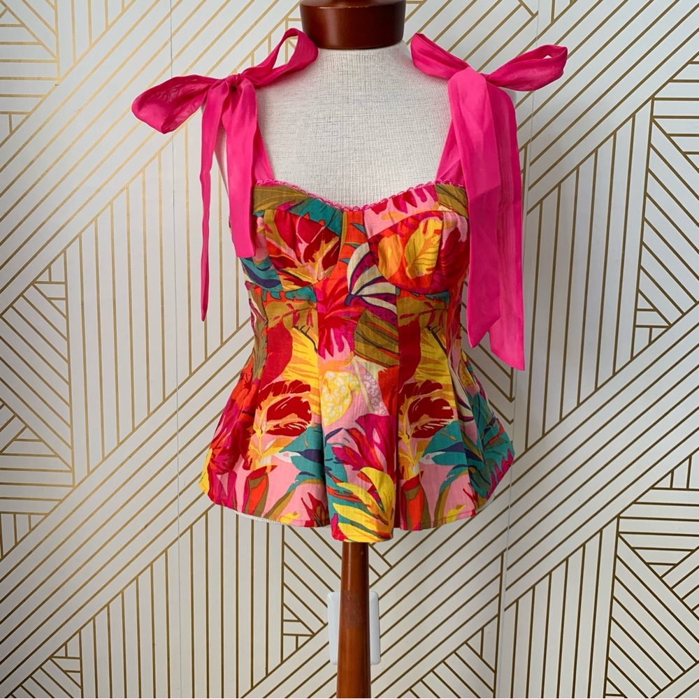 Evolutionary Floral Corset structured crochet 
Smocked Ribbon shoulder strap M
